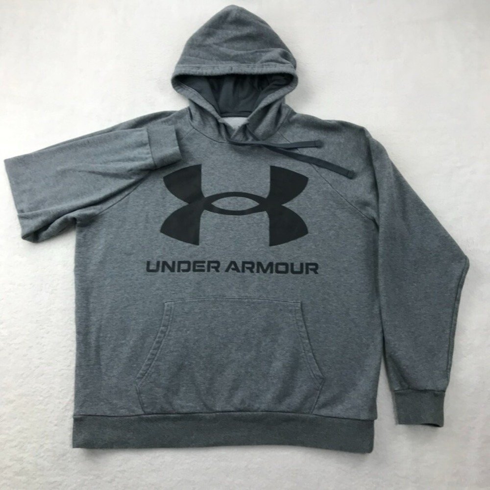 Under Armour Hoodie Sweatshirt Mens XL Gray Pullover Big Logo Cold Gear Loose